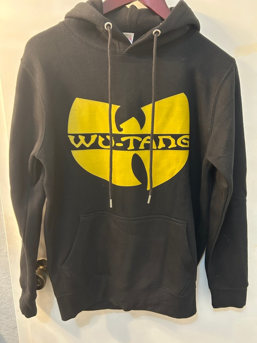 Black Hoodie with Yellow Wu-Tang Logo - Men's Pullover, Sz S